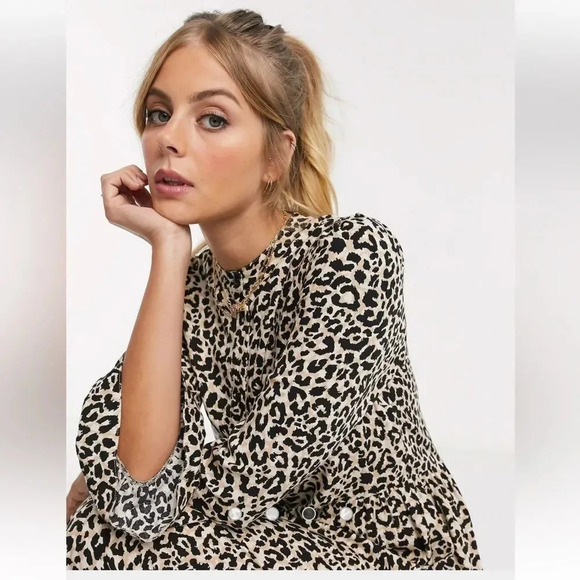 ASOS Design Leopard Button Down Tiered Smock Maxi Dress, Size 4 NWT - Picture 11 of 12